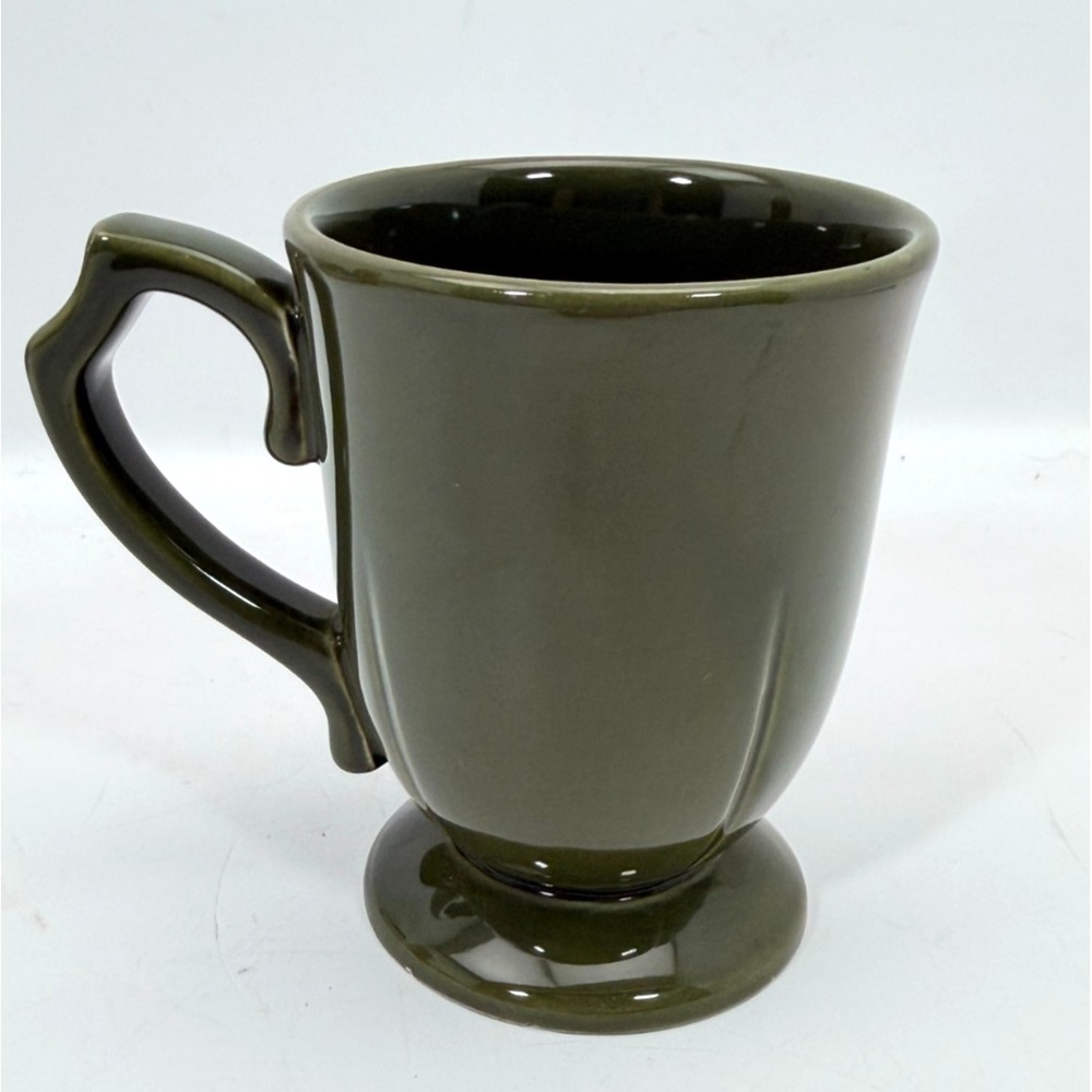Home Trends Olive Green Pedestal Mug Footed Ceramic Coffee Tea Cup Fluted
